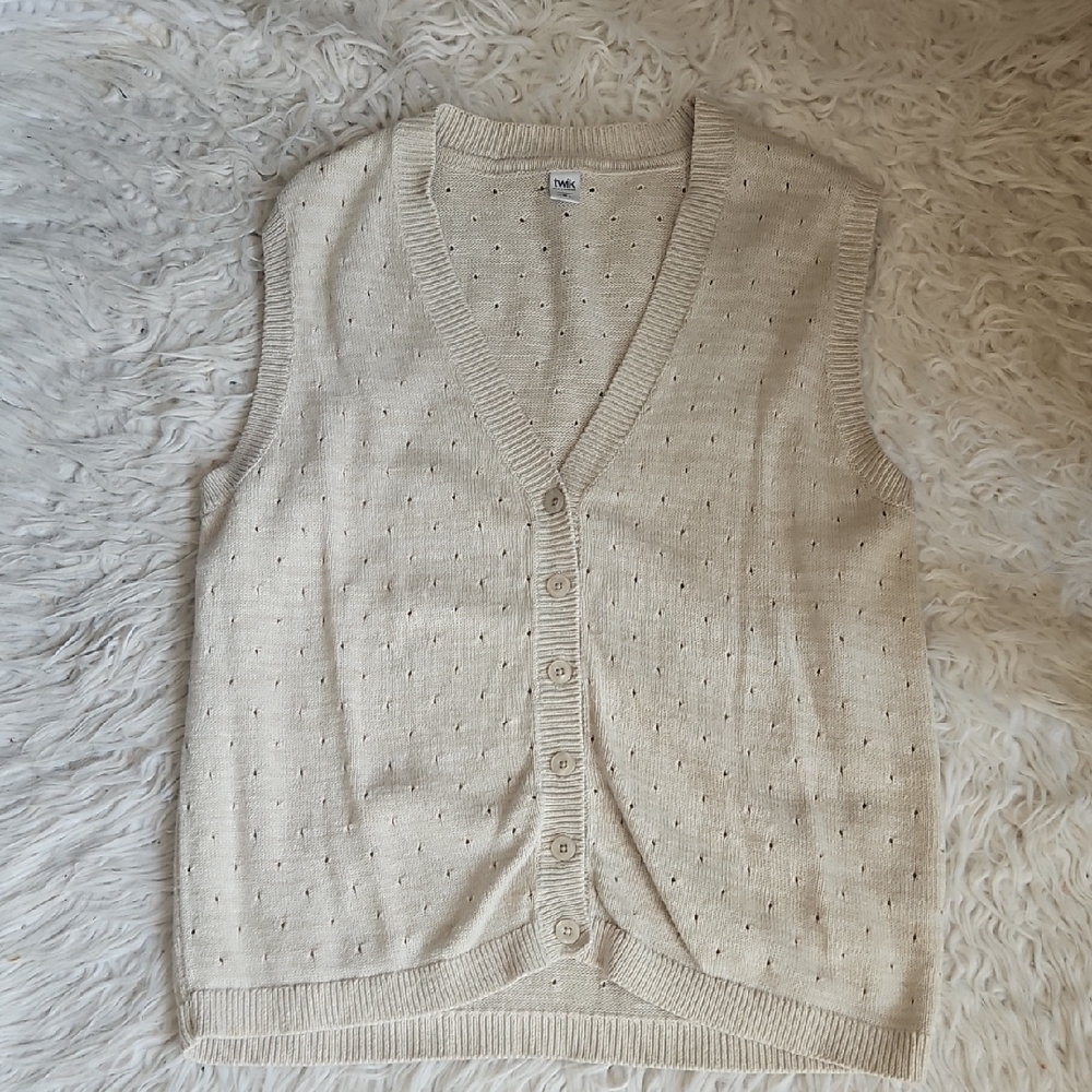 Twik Cream Sleeveless Knit Cardigan